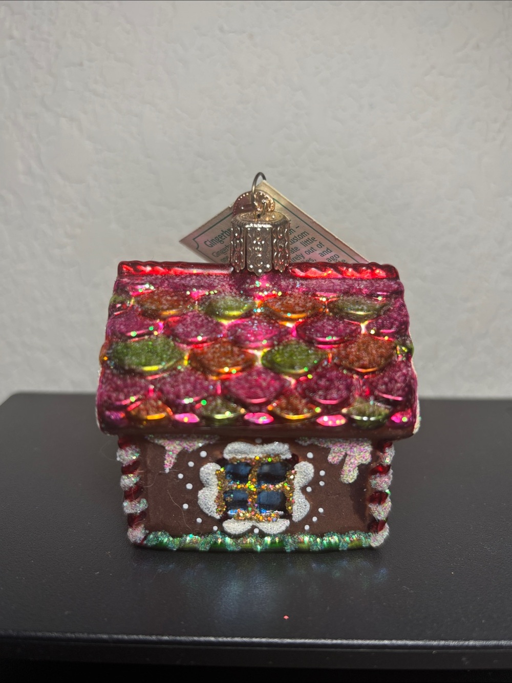 Pink Glitter Gingerbread House Holiday Ornament